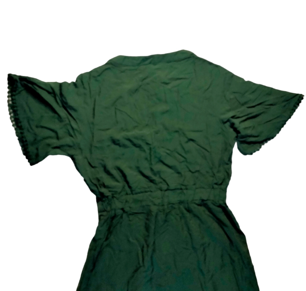 Boho Maxi Short Sleeve V Neck Ruffle Trim High Waisted Flowy Tiered Party Dress - Picture 7 of 8